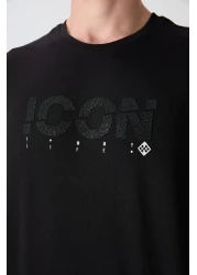 Tommy Life تي شيرت رجالي من القطن الأسود السميك الناعم المطبوع مقاس كبير - 88331