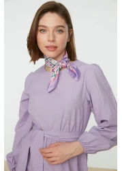  Modest Lilac Crew Neck Waist Belted Woven Dress TCTSS21EL3330