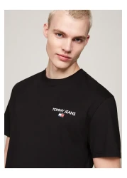 Tommy Hilfiger تي شيرت تومي هيلفيغر رجالي أسود بقصّة عادية وطبعة خطية من الخلف