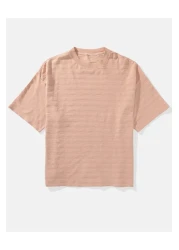 American Eagle تي شيرت AE مخطط وملمس كبير الحجم - U-1164-3634-615