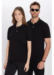 Tudors Men's Slim Fit Slim Fit Cotton Soft Texture Breathable Fabric Non-Curling Collar Black Polo Collar T-Shirt