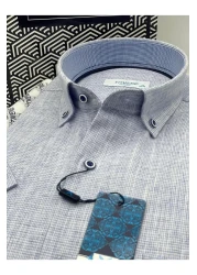 Fitmens قميص رجالي كلاسيكي بأكمام قصيرة وطية صدر السترة مع زر هدية في صندوق FS- 003626 - أزرق فاتح