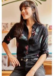 Olalook Women's Black Pastel Floral Shirt GML-19000411