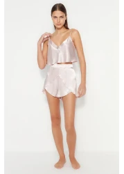  Collection Powder Satin Rope Suspender Shorts Woven Pajamas Set Thmss23Pt00097