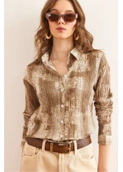 Olalook قميص نسائي بني اللون متدرج ذو ملمس عادي GML- 19001297