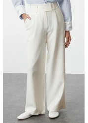  Collection بنطال منسوج أبيض بقصة مستقيمة - تفاصيل الخصر، TWOAW25PL00038