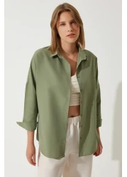 Happiness İstanbul Women's Khaki Oversize Long Basic Shirt DD00842