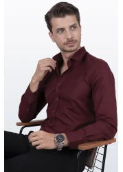 Etikmen Dark Claret Red Diamond Patterned Slimfit Shirt with Gift Box