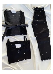 Pijamacs Black Heart Patterned Pegasus Pajama Set with Apron