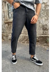 NO61 MAN بنطال جينز بوي فريند أسود مطحون ومغسول