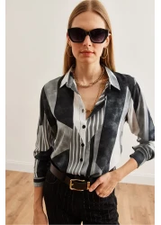 Olalook Geometric Patterned Smoked Viscose Women's Shirt - Long Sleeve, Flowy Gml- 19001234