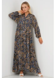 Bigdart 2423 Authentic Patterned Hijab Dress - Navy Blue 11