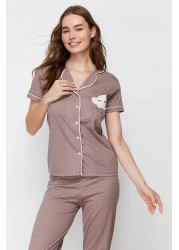  Collection Mink Printed Shirt-Pants Knitted Pajamas Set THMSS21PT0876
