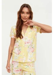  Collection Floral Patterned Yellow Cotton Sleepwear Set - Shirt and Pants THMSS20PT0063
