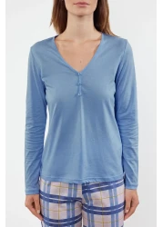  Collection 100% Cotton Blue PlaiD Pajamas Set - Lacing anD Button DetaileD THMAW25PT00004