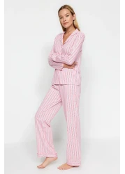  Collection 100% Cotton Pink Striped Shirt and Pants Sleepwear Set - THMAW24PT00144