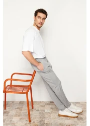  Collection Gray Jogger Fit Elastic Waist Tied Textured Knitted Comfortable Trousers Tmnss24Pl00007