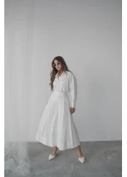 Swass تنورة بوبلين بجيب واسع