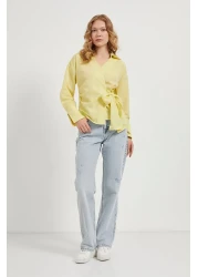 Arma Life Women's Side Tie Double Breasted Collar Tight Yellow Blouse