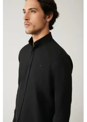 Avva Men's Black Button Collar Easy Iron Cotton Oxford Shirt E 002000