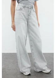  Collection Gray High Waist Extra Wide Leg Wide Leg Palazzo Jeans Twoaw25Je00102