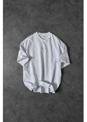 Slatra Men's White Da Vinci Embossed Printed Oversize Tshirt