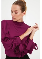  Collection Satin Woven Blouse - Plum Color, Tie Detailed TOFAW19FG0082