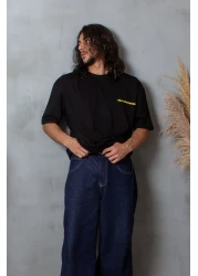 Sekizbiraltı تيشيرت أسود كبير الحجم مطبوع عليه الوهم للجنسين