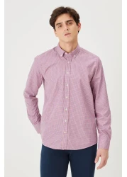 AC&Co / Altınyıldız Classics قميص رجالي برتقالي بقصة ضيقة وقصة ضيقة وياقة بأزرار من القطن