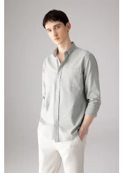 Defacto قميص Oxford Basic بياقة بولو - مقاس عادي، وأكمام طويلة A8028ax24sp