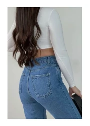 kotmodası بنطال جينز كريستيان 90's بالازو باللون الأزرق المتوسط فضفاض الساق عالي الخصر