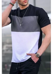 Madmext Men's Color Blocked Black T-Shirt 5826