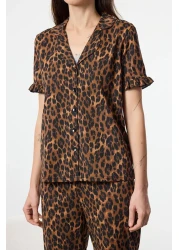  Collection 100% Cotton Leopard Print Ruffle Pajamas Set - Thmss24Pt00223