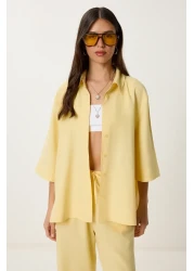 Lovelyİstanbul طقم بنطلون قميص كتان أصفر LDP0058