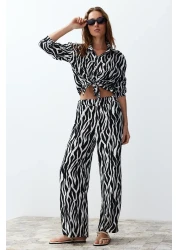  Collection طقم قميص وبنطلون أسود بطبعة حمار وحشي - TWOSS24AU00082