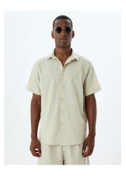 Koton قميص أساسي من مزيج الكتان بأكمام قصيرة