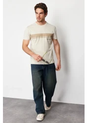  Collection تي شيرت مخطط مطبوع 100% قطن بأكمام قصيرة - رقبة دائرية TMNSS24TS00059