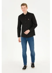 U.S. Polo Assn. قميص أساسي أسود بأكمام طويلة للرجال 50263099 -VR046