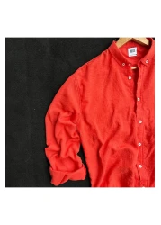 Hazhers Men's Oversize Shirt Collar Long Sleeve Linen Summer Shirt