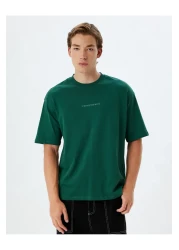 Koton Cotton Oversize T-Shirt - Slogan Print, Crew Neck, Short Sleeve