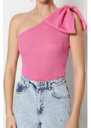  Collection Pink Single Sleeve Bow Detailed Knitwear Blouse Tprss22Bz0166