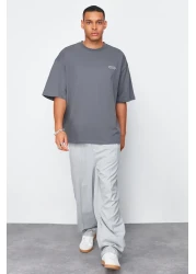  Collection تي شيرت أنثراسايت كبير الحجم مطبوع برقبة دائرية - 100% قطن TMNSS23TS00084