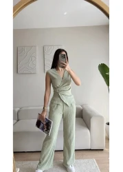 Zoom Butik Buckled Double-Breasted pants set - green