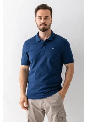 JB John Borners Men's Polo Neck Brand Printed Cotton T-Shirt Navy Blue - 25Y 2061