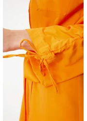  Modest Orange Belted Sleeves Adjustable Detail Button Cotton Woven Shirt Dress Tctss23Eb00365