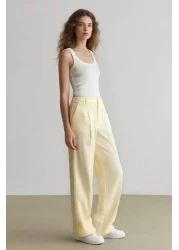 Defacto بنطلون بالازو من قماش الكتان بقصة مستقيمة وخصر عالي وطول طويل F0112ax25sm