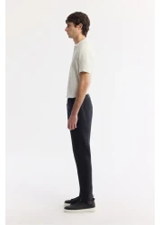 Avva Men's Black Relaxed Fit Elastic Waist 100% Linen Trousers B003032