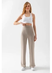 CNRCollection بنطال ضيق نسائي من القماش المشروط ذو اللون الحجري ذو مقاس واسع