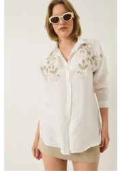 Bianco Lucci قميص Aerobin نسائي مطرز بالترتر والترتر ذو المقاس العادي 60283213