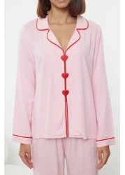  Collection Pink Heart Embroidered Bias Tape Viscose Woven Pajama Set Thmaw25Pt00179